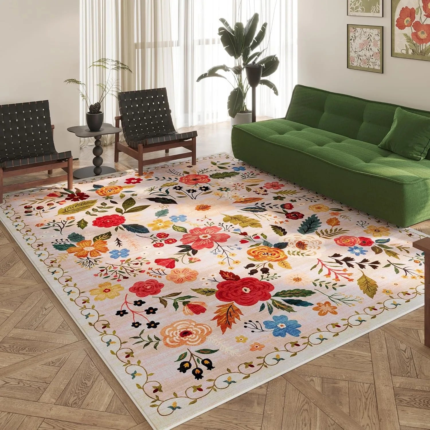 Tapis Floral Rétro Doux et Antidérapant – Référence : 582470
