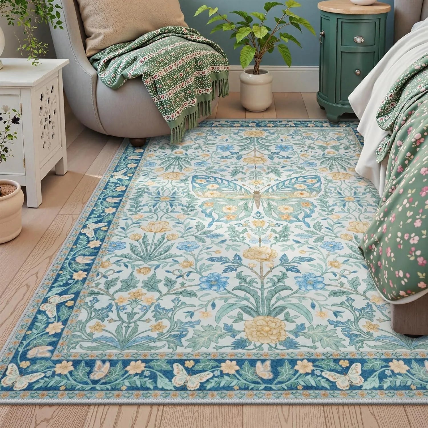 Tapis Floral Papillon Doux et Antidérapant – Référence : 748392