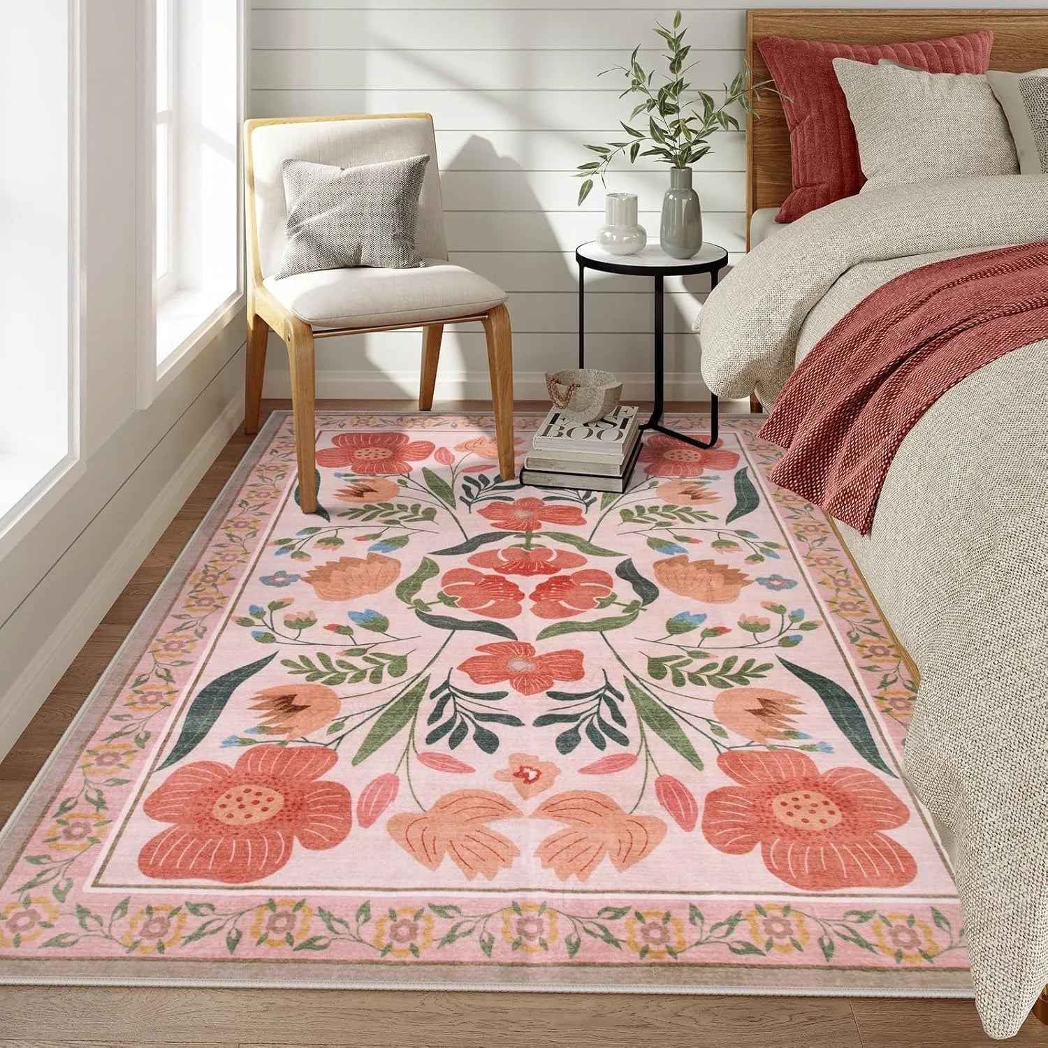 Tapis Floral Rose Rétro et Moderne – Référence : 742391