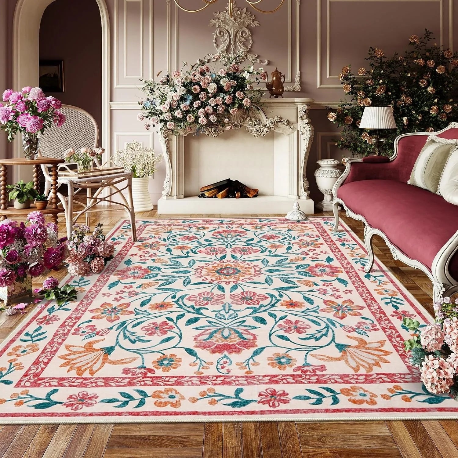 Tapis Floral Doux et Lavable en Machine – Référence : 738495