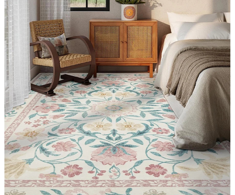 Tapis Floral Doux et Lavable en Machine – Référence : 738495