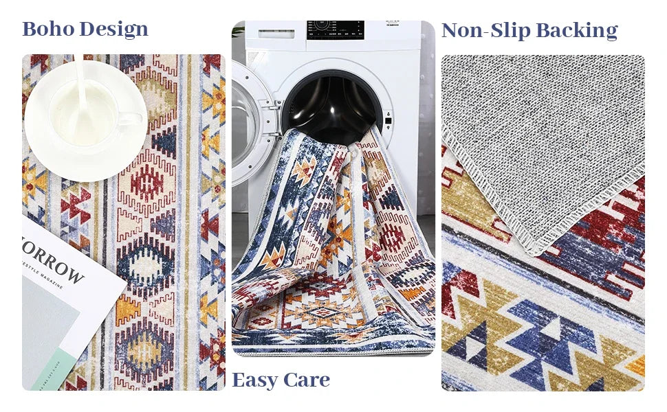 Tapis Floral Rétro Lavable Machine et Doux – Référence : 483216