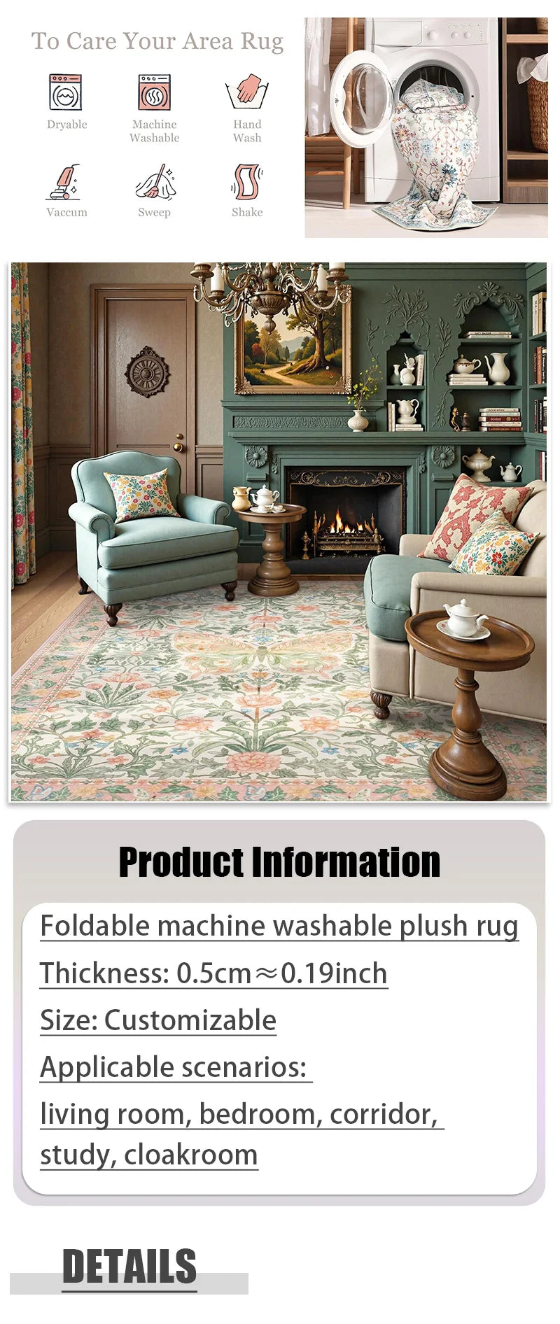 Tapis Floral Papillons Doux et Anti-dérapant – Référence : 487251