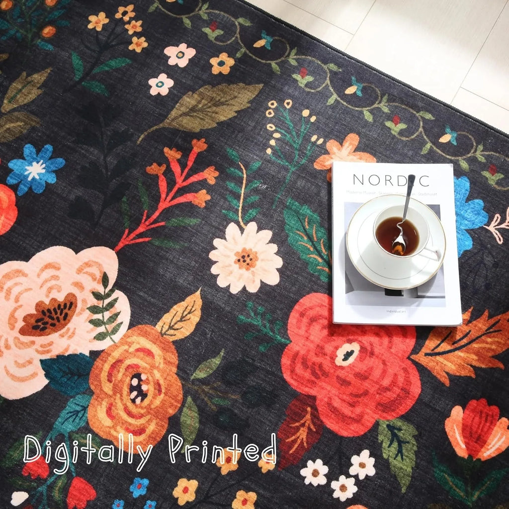 Tapis Floral Rétro Lavable Machine et Doux – Référence : 483216