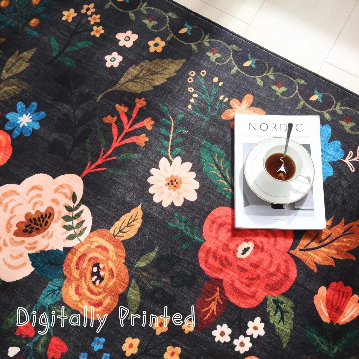 Tapis Floral Rétro Lavable Machine et Doux – Référence : 483216