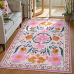 Tapis Floral Rose Rétro et Moderne – Référence : 742391