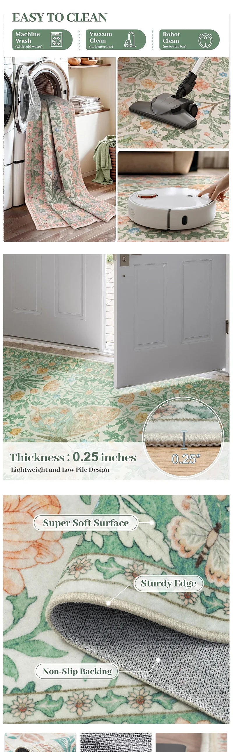 Tapis Floral Papillons Doux et Anti-dérapant – Référence : 487251