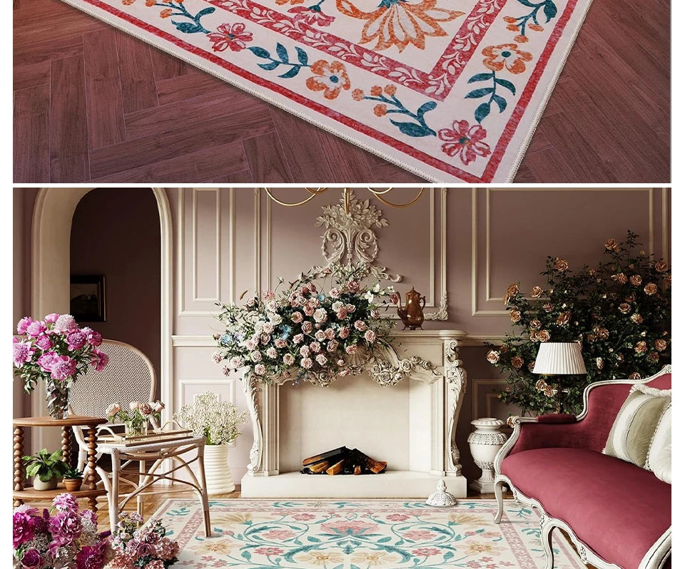 Tapis Floral Doux et Lavable en Machine – Référence : 738495