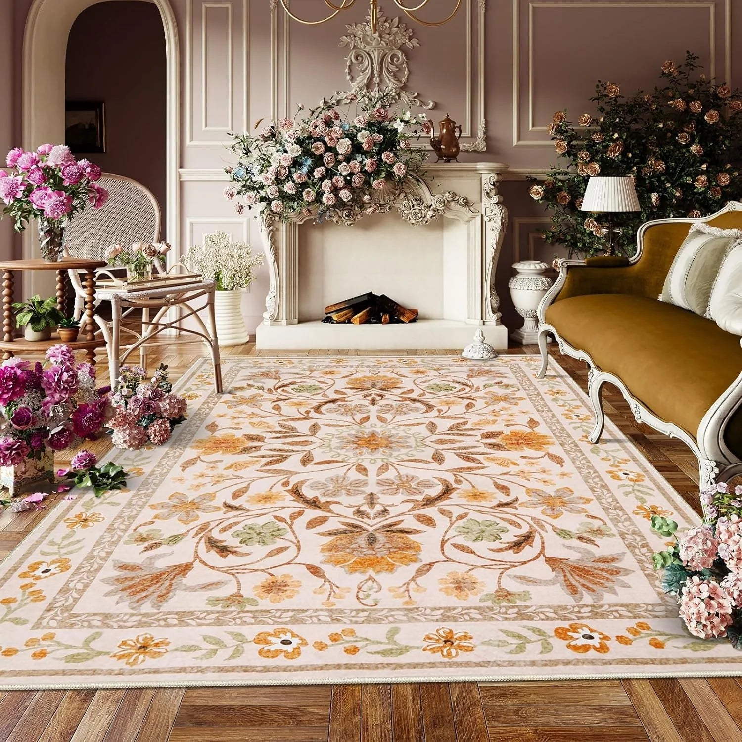 Tapis Floral Doux et Lavable en Machine – Référence : 738495