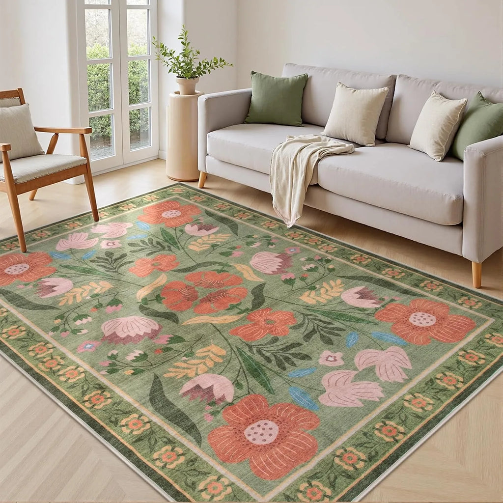 Tapis Floral Rose Rétro et Moderne – Référence : 742391