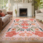Tapis Floral Rose Rétro et Moderne – Référence : 742391