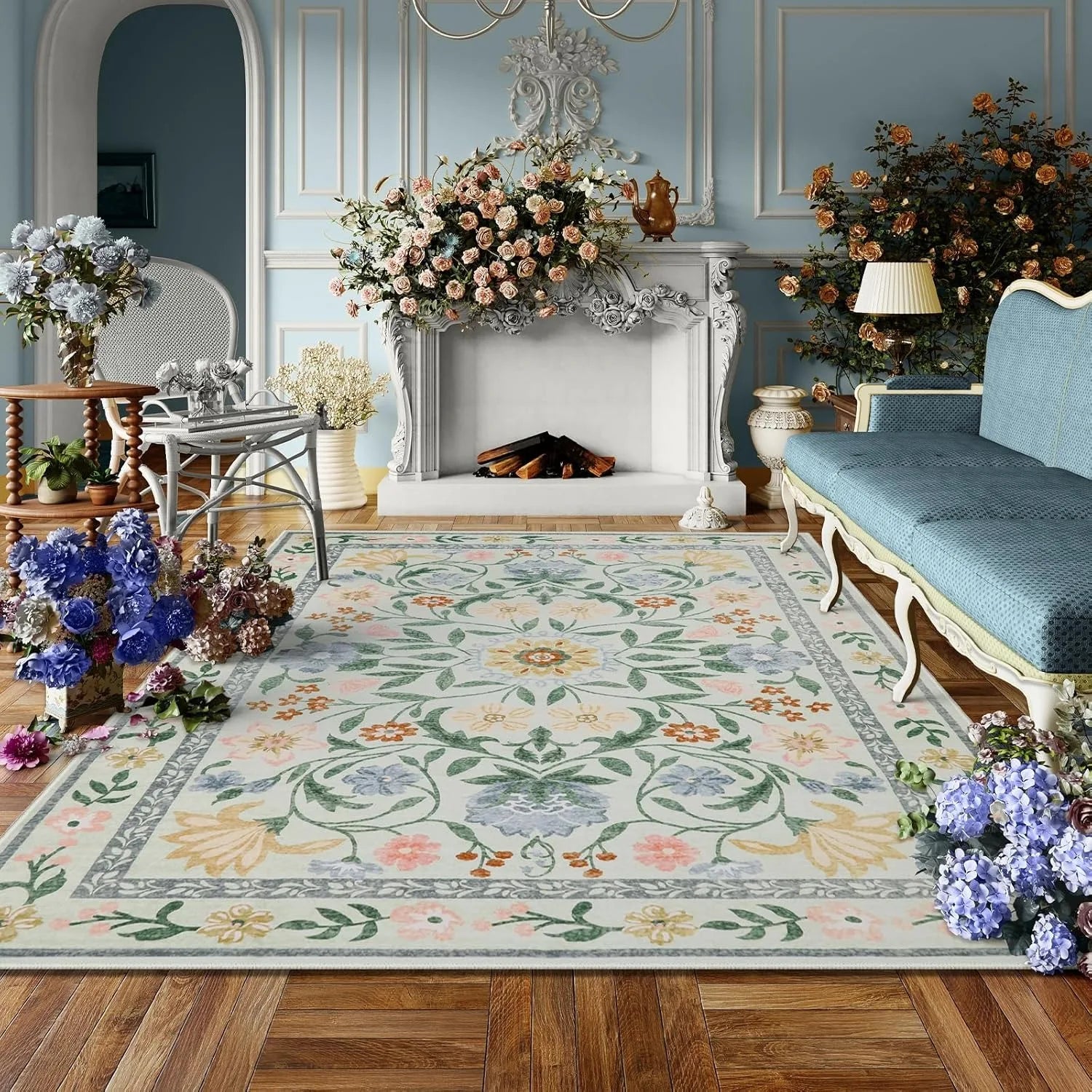 Tapis Floral Doux et Lavable en Machine – Référence : 738495