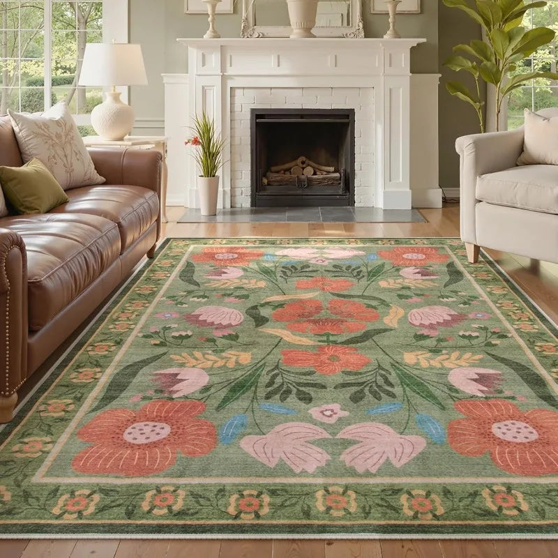 Tapis Floral Rose Rétro et Moderne – Référence : 742391