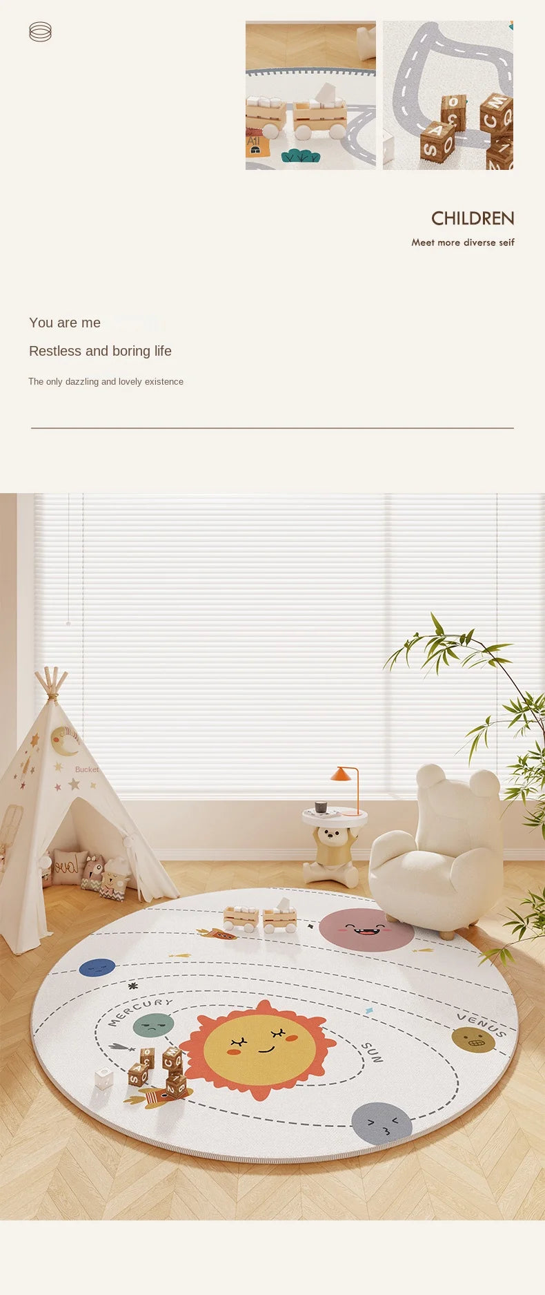 Tapis Rond Enfant Ludique Géométrique - Référence : 104693